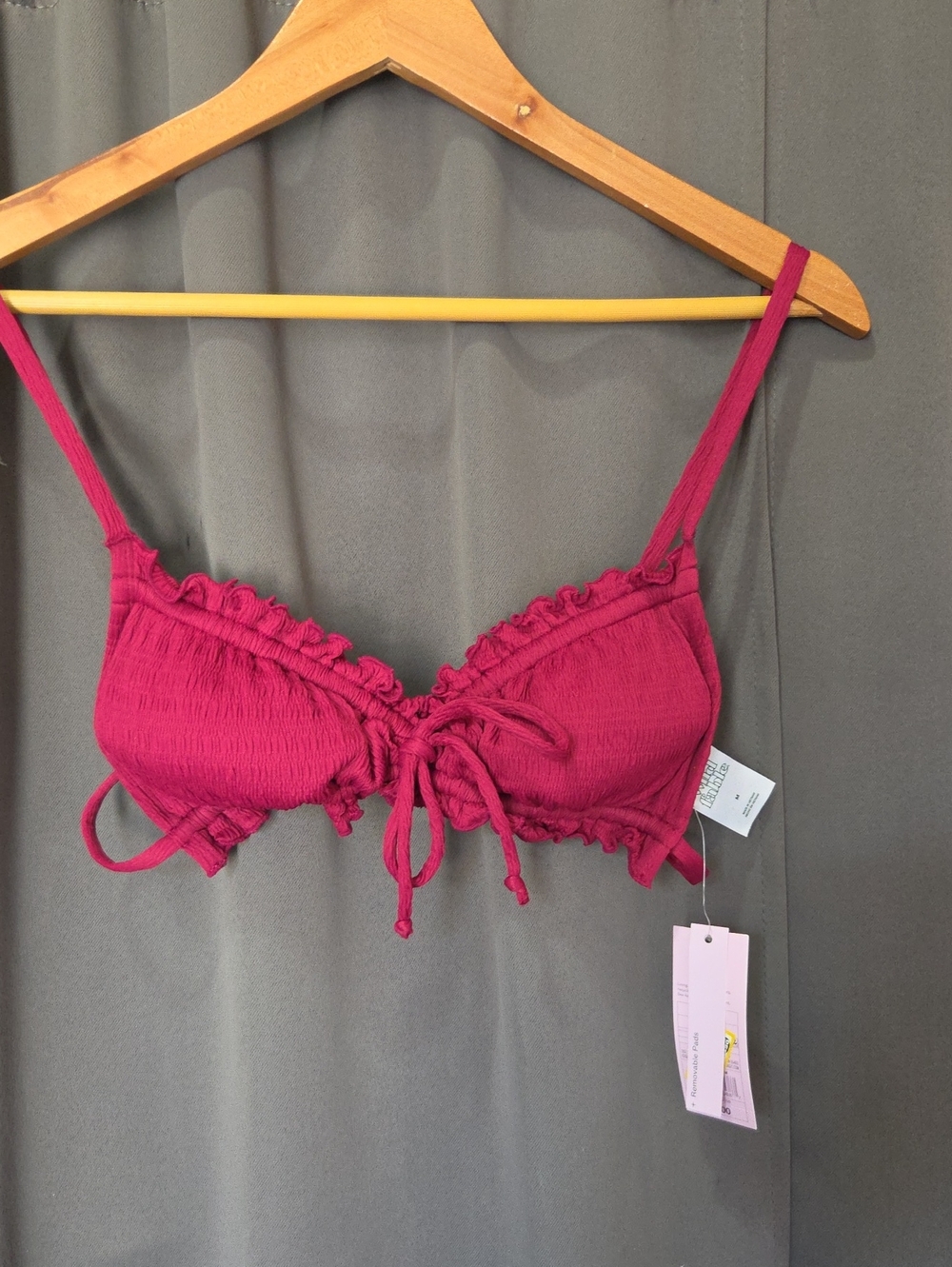 Women's Ruffled Tie-Front Swim Bralette - Raspberry Pink